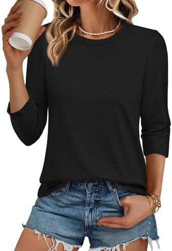 3/4 Length Sleeve Tops Basic Tees