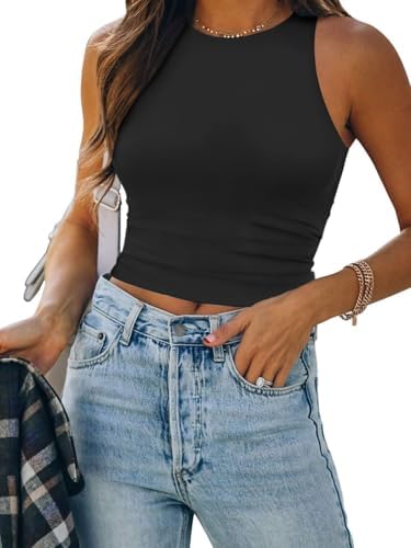 Black Crop Top Double Lined Tank Tops Casual Basic Shirts