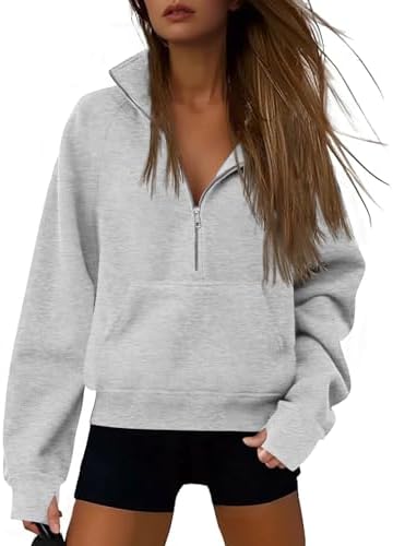 Cropped Sweatshirts Quarter Zip Pullover Half Zipper