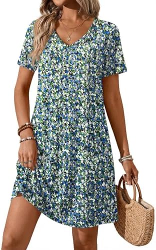 Dresses V Neck Short Sleeve Casual T Shirt Dress