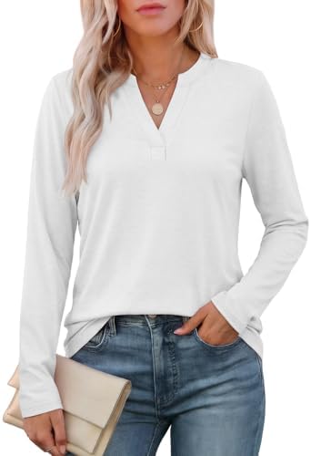 Henley Long Sleeve Tunic Top Notched Neck Loose Fit