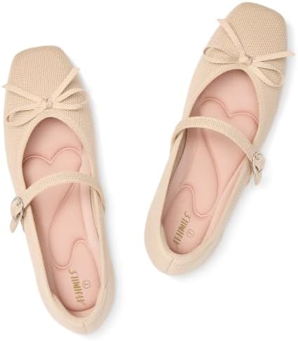 Knit Flats Square Toe Mary Jane Ballet Flats Dressy Casual