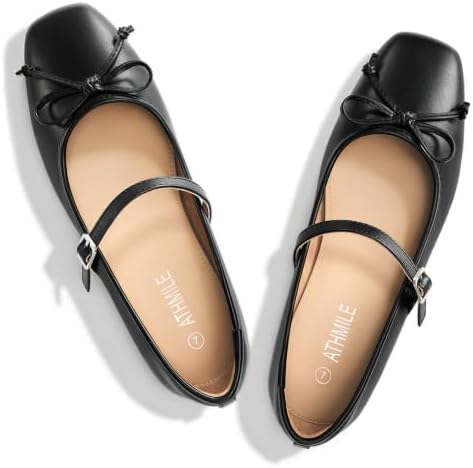 Mary Jane Flats Leather Square Toe Ballet Flats