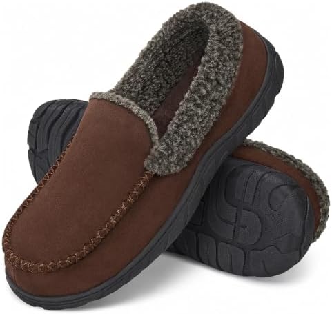 Men's Suede Moccasin House Slippers Plush Lining