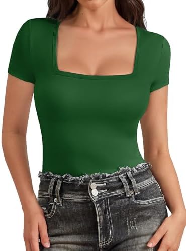 Modal Square Neck Top Slim Fitted Short Sleeve