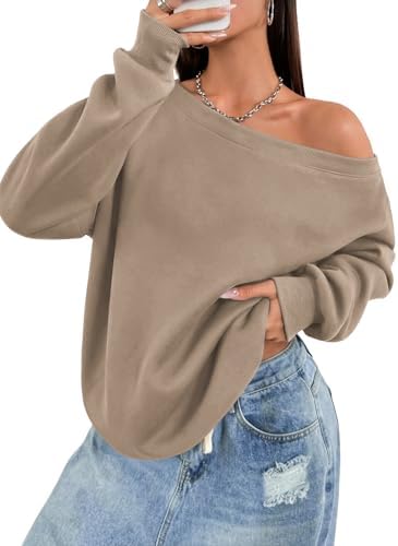 Off the Shoulder Sweatshirts Fleece Lined Long Sleeve