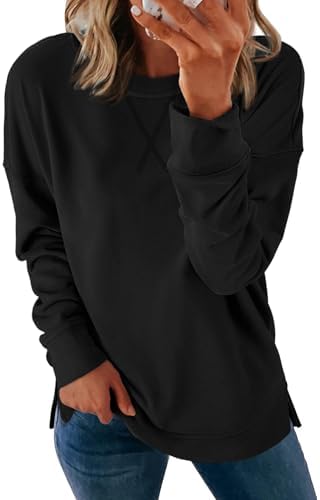 Plus Size Long Sleeve Crewneck Sweatshirt Side Split Loose