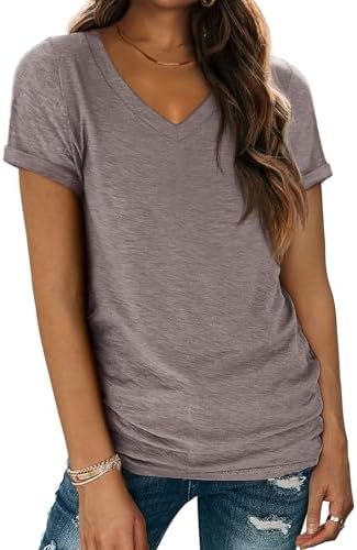 Shirts Short Sleeve V Neck Basic Tees Tunic Tops Loose Fit