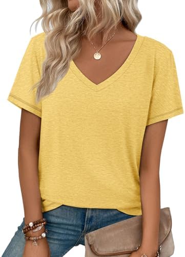 Shirts Short Sleeve V Neck Tees Fashion Tops Trendy Soft