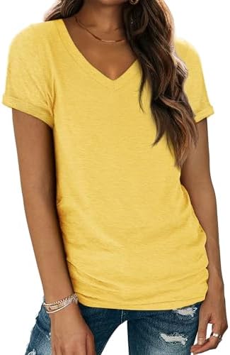 Short Sleeve T-Shirts V Neck Summer Tops Basic Tees
