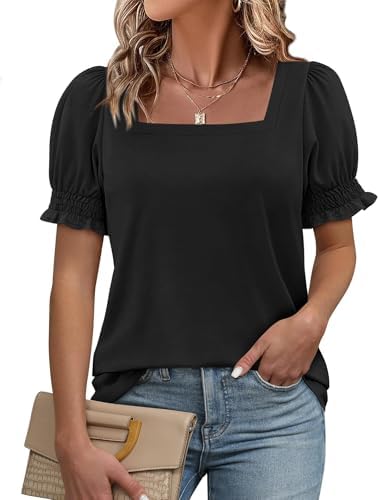 Square Neck Tops Trendy Summer Cute Dressy Casual Ruffle
