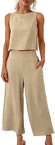 Summer 2 Piece Outfits Sleeveless Tank Crop Button Back Top