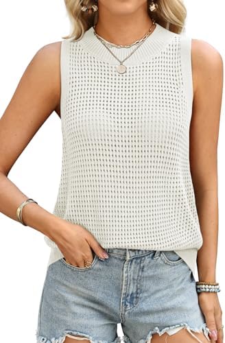 Summer Crochet Tank Tops Casual Crewneck Hollow Out Loose