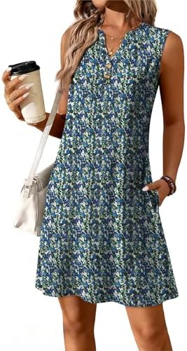 Summer Dresses Beach Vacation Clothes V Neck Henley Button