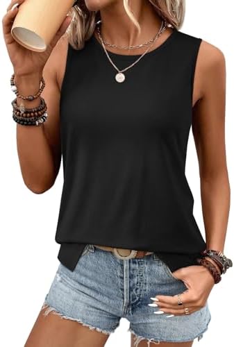 Tank Top Summer Sleeveless Tops Casual Crewneck Side Split