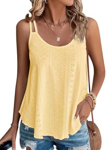 Tank Tops Eyelet Embroidery Sleeveless Going Out Tops