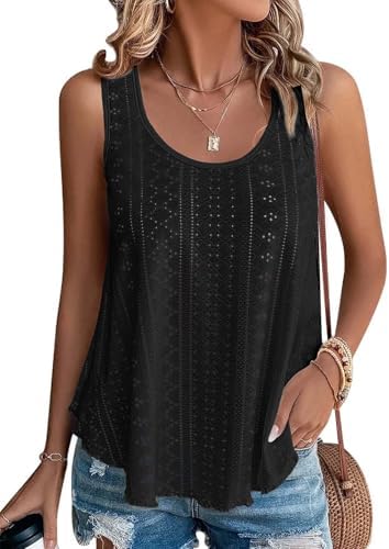 Tank Tops Sleeveless Eyelet Embroidery Scoop Neck Loose