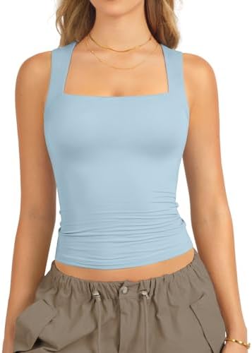 Tank Tops Square Neck Sleeveless Double-Layer Tank Tops