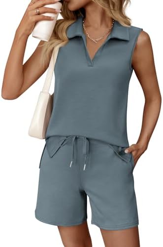 Two Piece Short Sets Summer V Neck Travel Outfits Sweatsuits