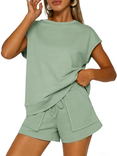 Two Piece Summer Lounge Short Sets Cap Sleeve
