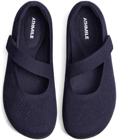 Wide Toe Box Mary Jane Shoes Knit Barefoot Ballet Flats